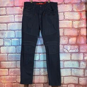 Makobi Moto Jeans 36x34 Navy Mens Distressed Slim Fit Biker Denim Pants Stretch